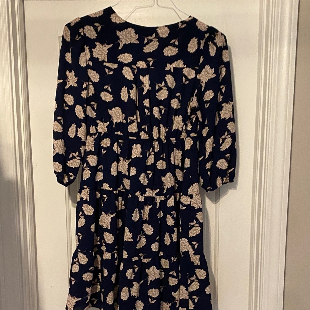 Monteau Dark Blue Dress with Cream Floral Pattern - Picture 4 of 4